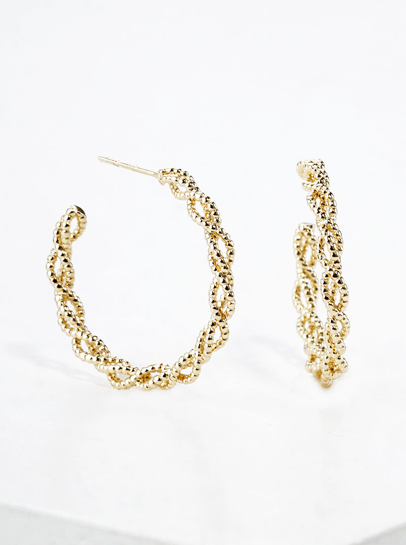 White Gold Dipped Twist Textured Metal 20mm Open Hoop Earrings