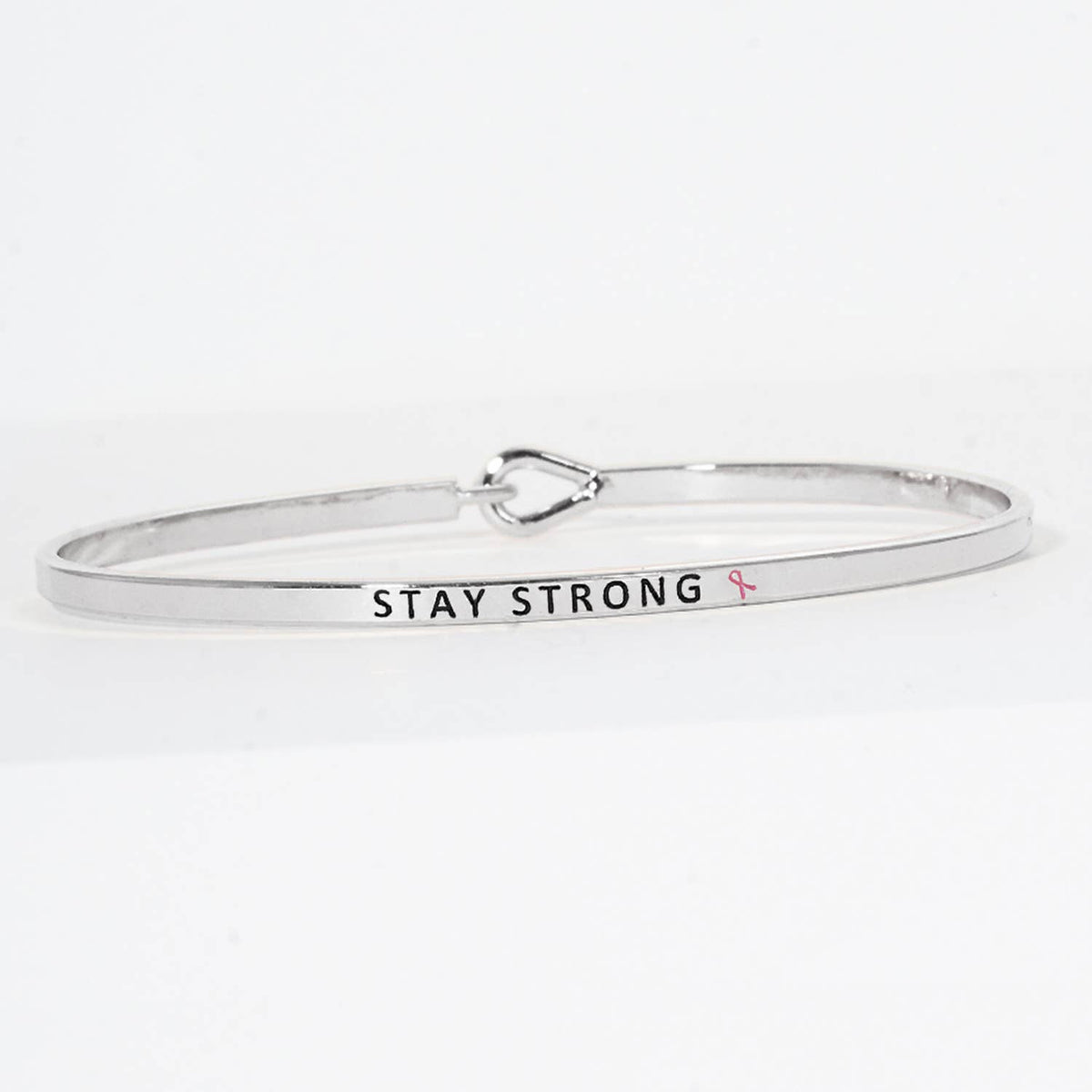 "Stay Strong" Breast Cancer Awareness Engraved Hook Bangle