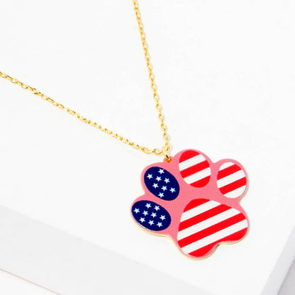 American Flag Paw Print Pendant Necklace