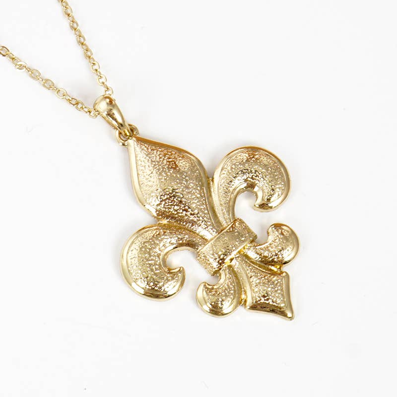 Gold Plated Bold Fleur De Lis Necklace