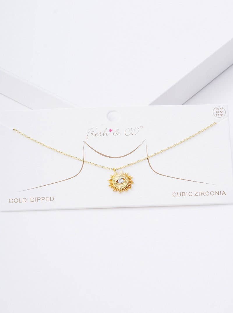 Gold Plated Evil Eye Sunburst Necklace