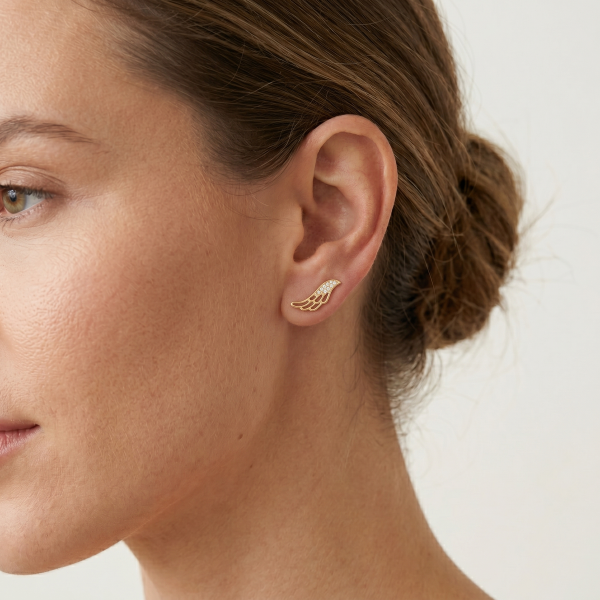 Gold Angel Wing Ear Post Earrings