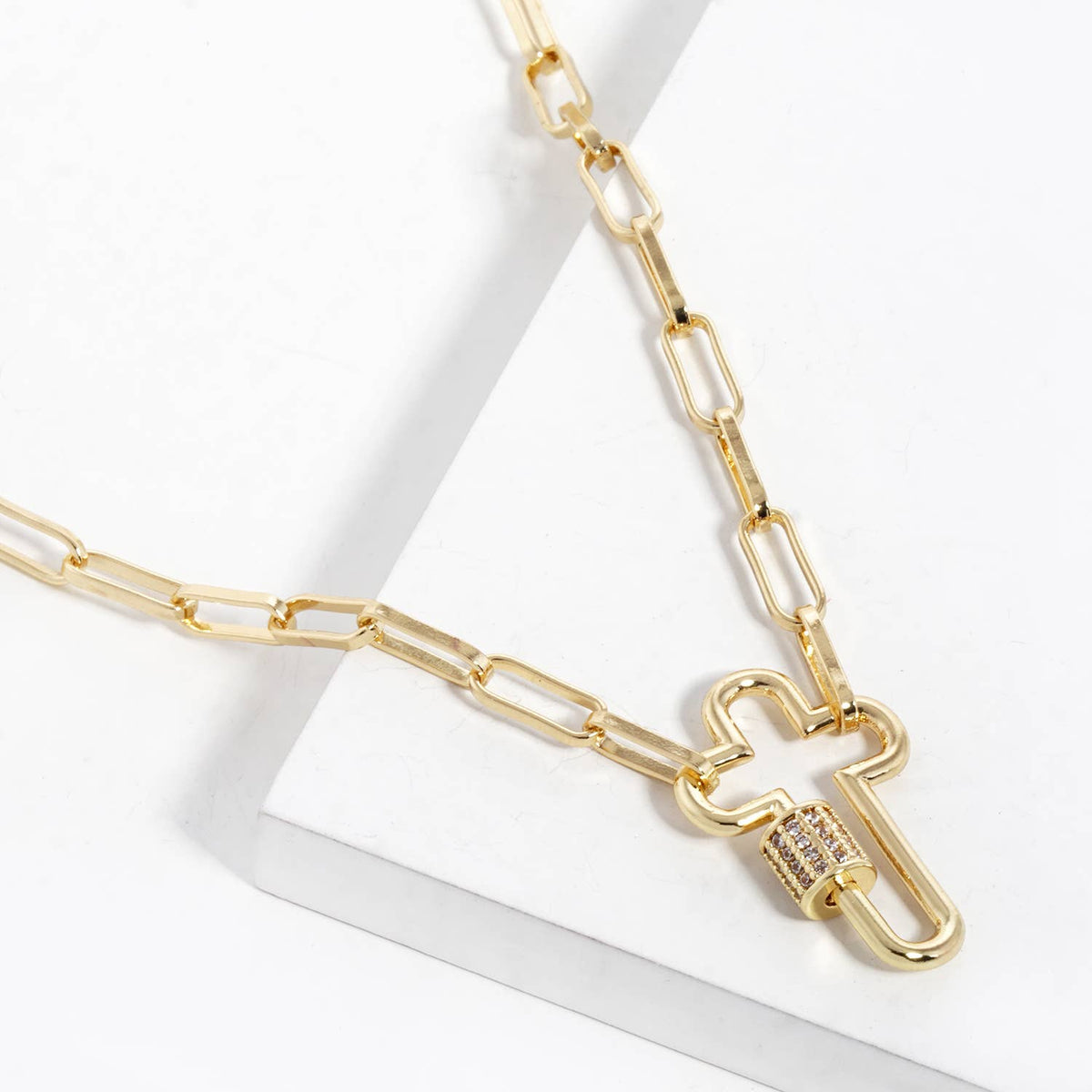 Gold Chain Choker with Cut-Out Cross Lock Pendant