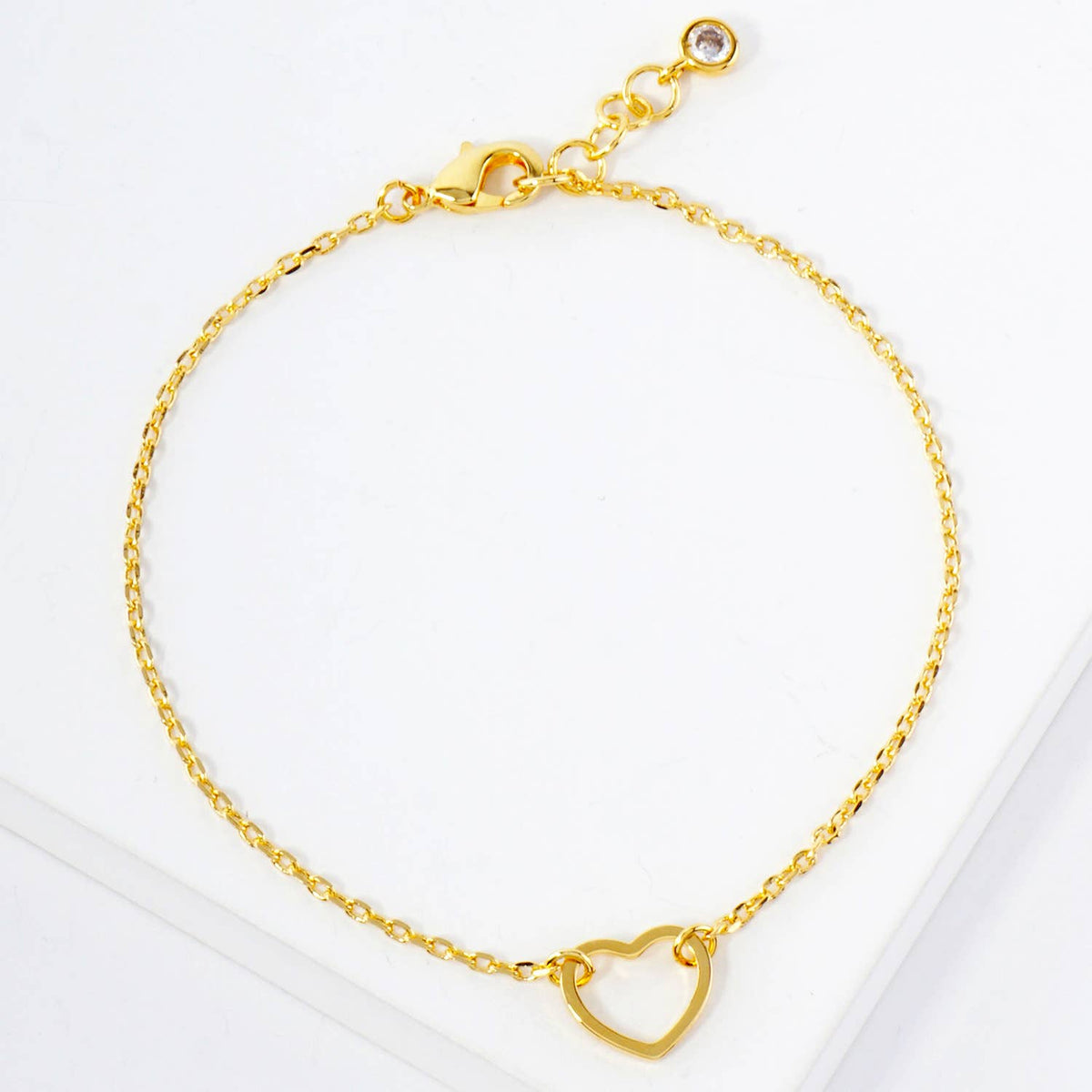 Polished Brass 10mm Cutout Heart  Chain Bracelet