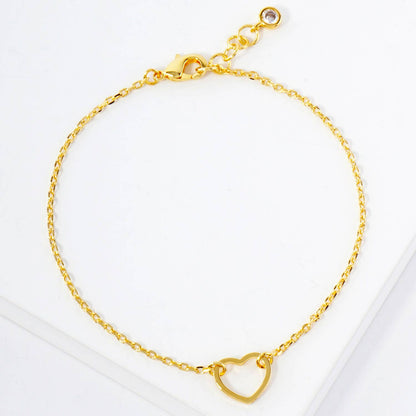 Polished Brass 10mm Cutout Heart  Chain Bracelet