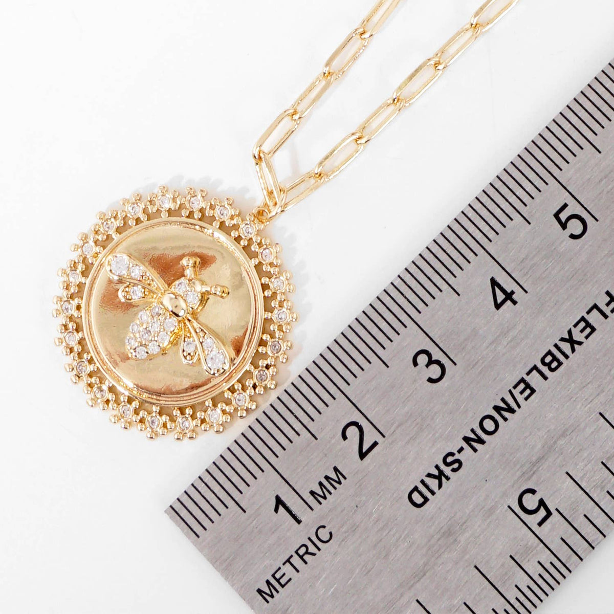 Gold Plated Bee Coin Charm Necklace