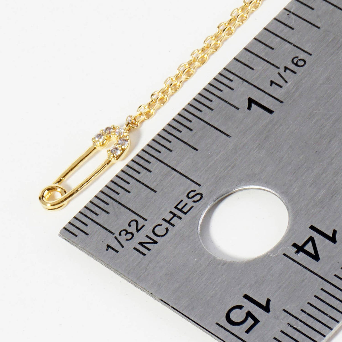 Dainty Cubic Zirconia Safety Pin Pendant Necklace