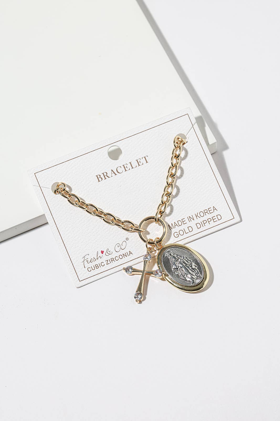 Miraculous Medal & Cross Charm Bracelet