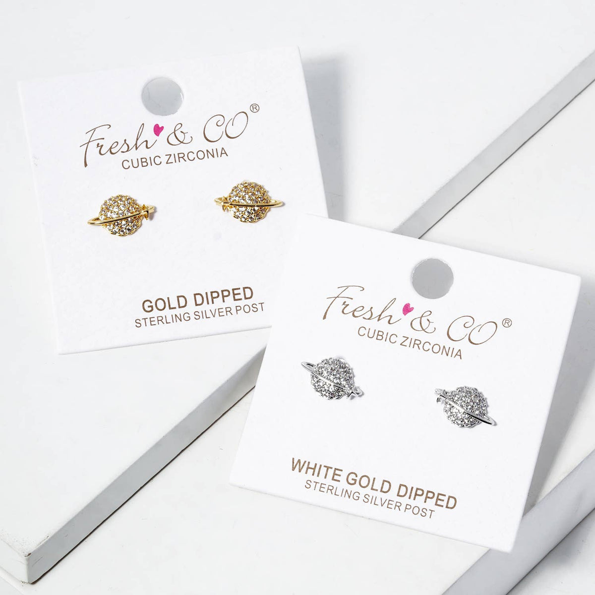 Dazzling Saturn Sphere CZ Stud Earrings