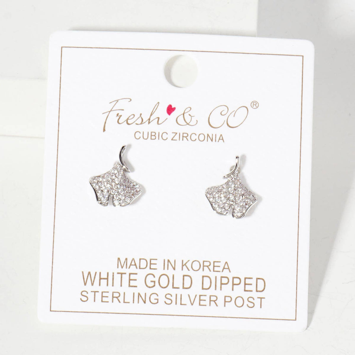 Micro-Pave-Set 13mm Ginkgo Leaf Stud Earrings