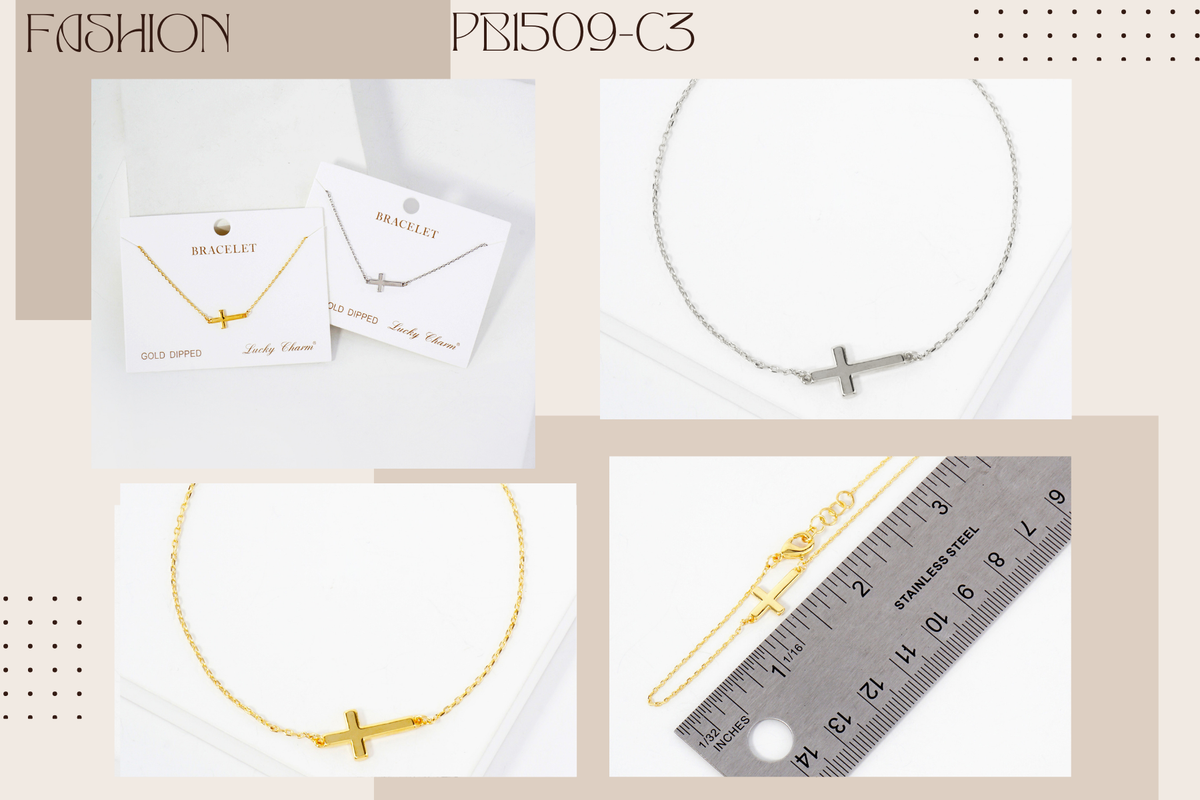 Religious-Theme Sideways Cross Chain Bracelet