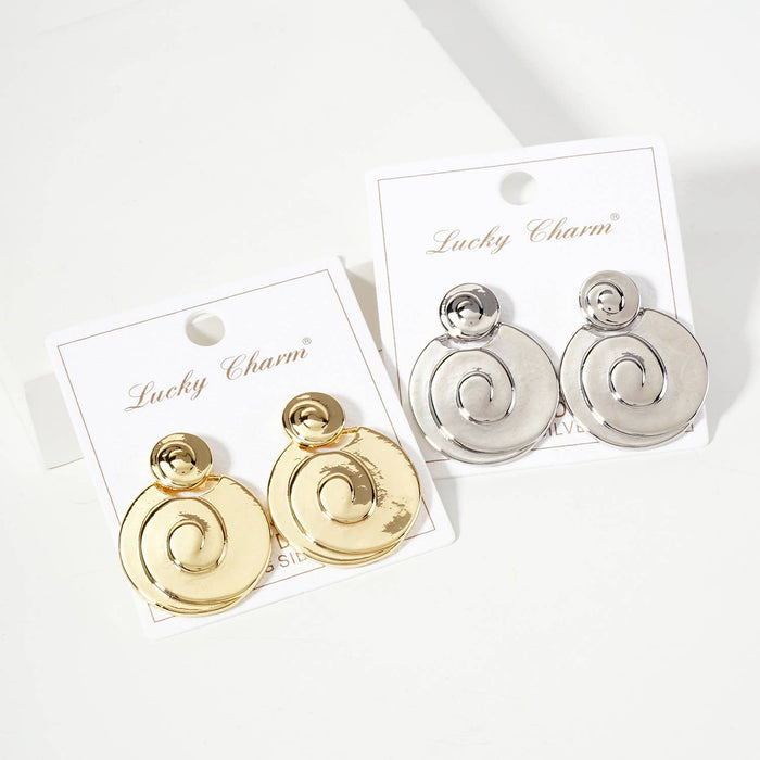 Polished Spiral-Texture Round-Shaped Drop Earrings