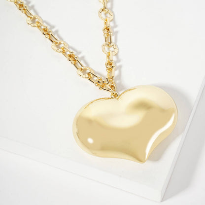 Polished Brass Large Puffy Heart HardWear-Chain Necklace.