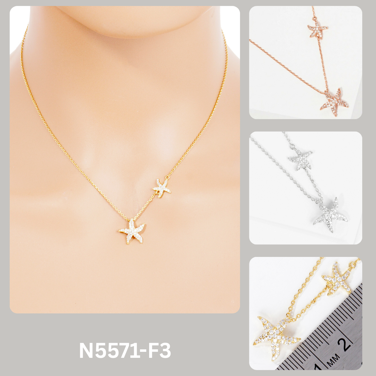 Gold Dipped Cubic Zirconia Pave Sea Life Starfish Necklace