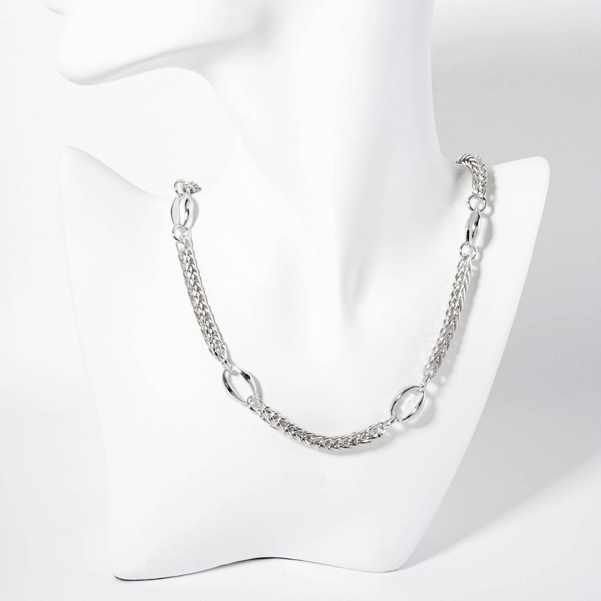 Five Oval-Chain Accents Wheat-Chain Necklace