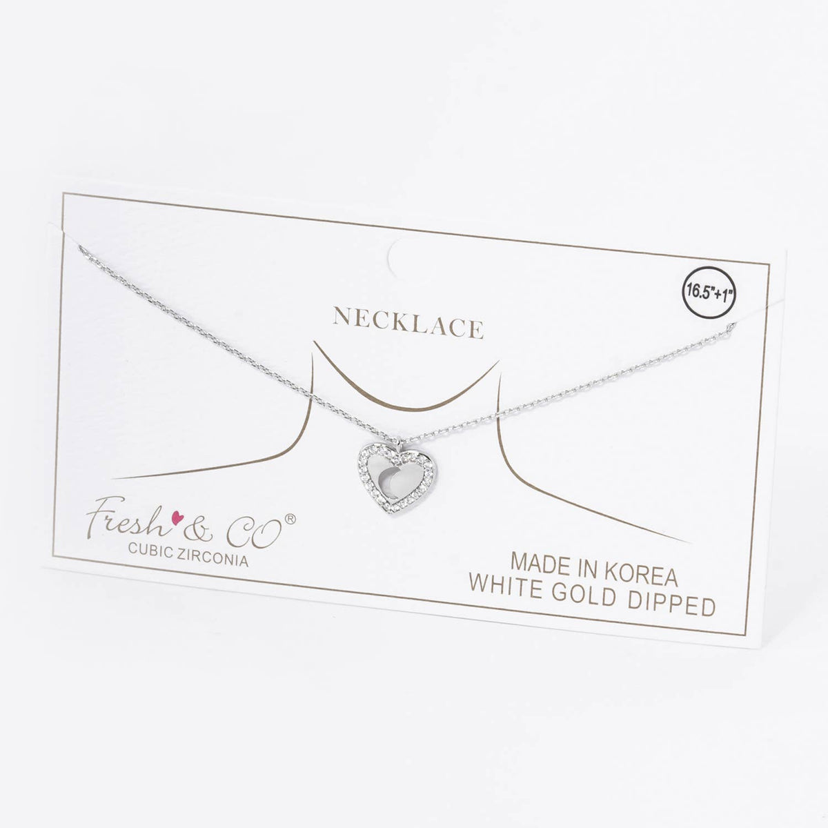 Moon Cutout CZ Pave Heart Pendant Necklace / 18K Gold Dipped