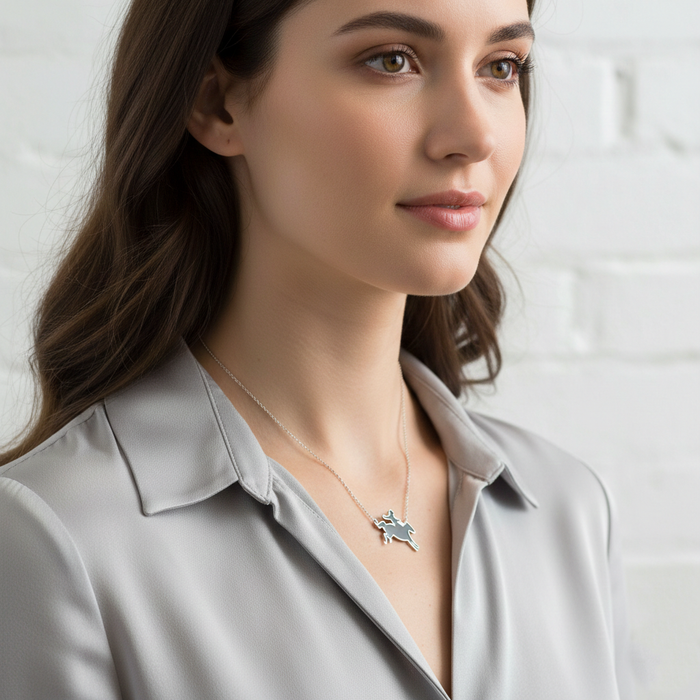 Minimalist Silhouette Cowboy & Horse Pendant Necklace