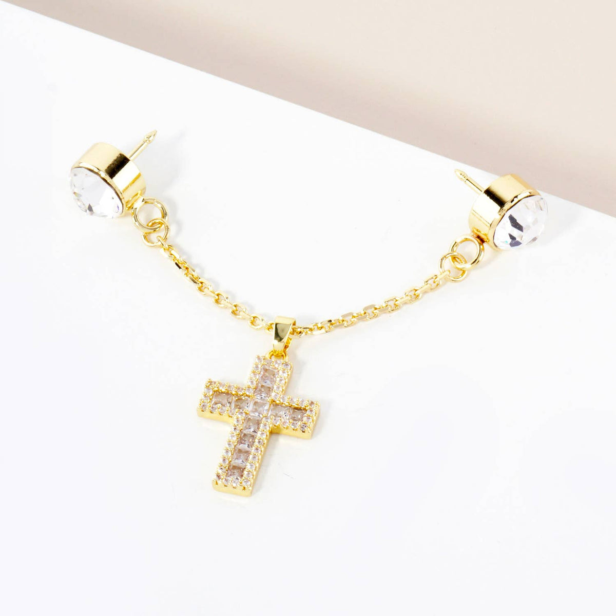 Cubic Zirconia Cross "Cap & Pin" Hat Chain Accessory