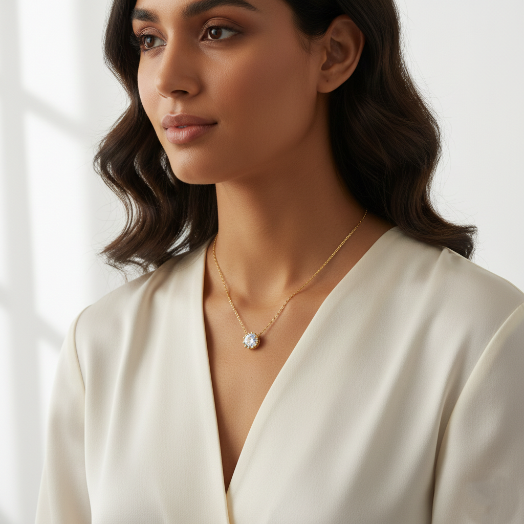 Minimalist Round Solitaire CZ Pendant Necklace