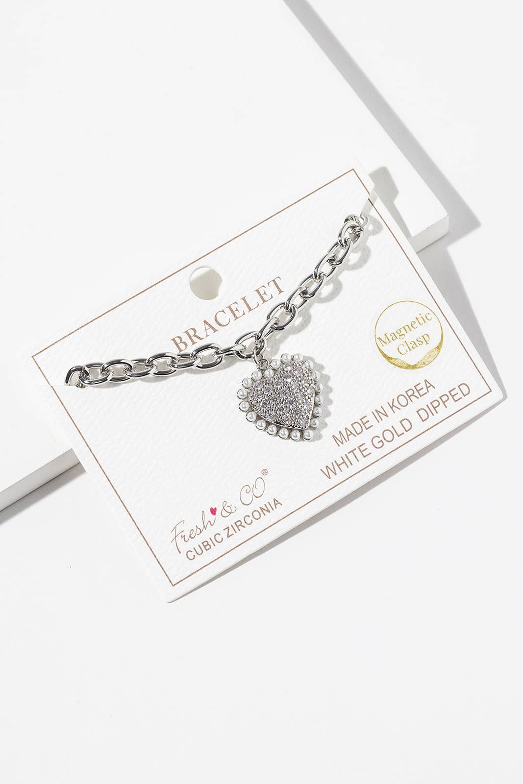 Pearl Heart Charm Bracelet with Magnetic Clasp