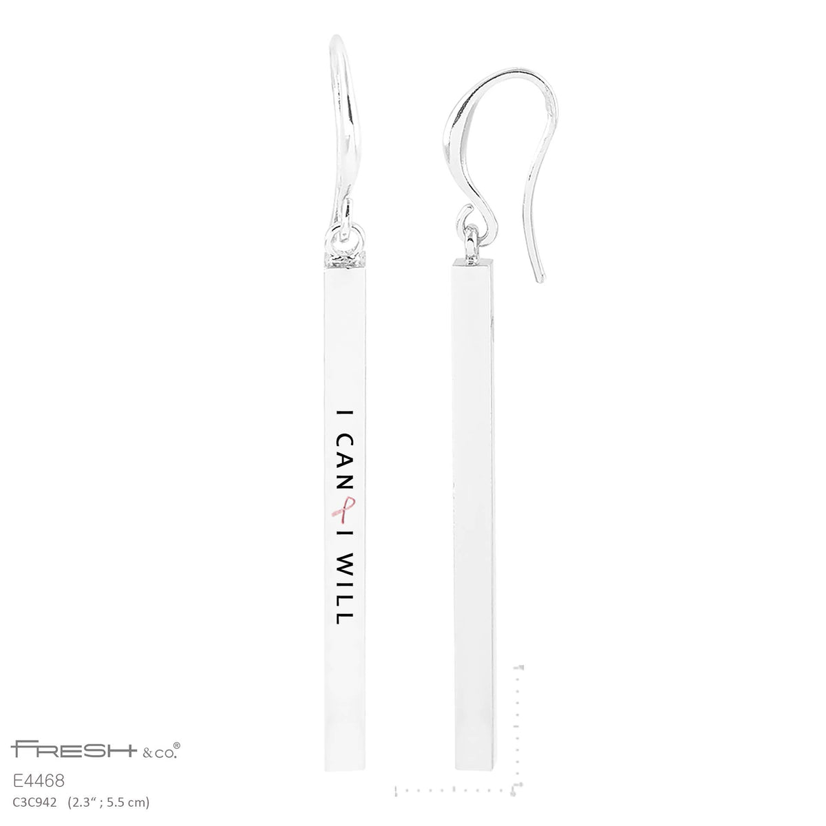 "I Can I Will" Engraved Bar Dangle Earrings