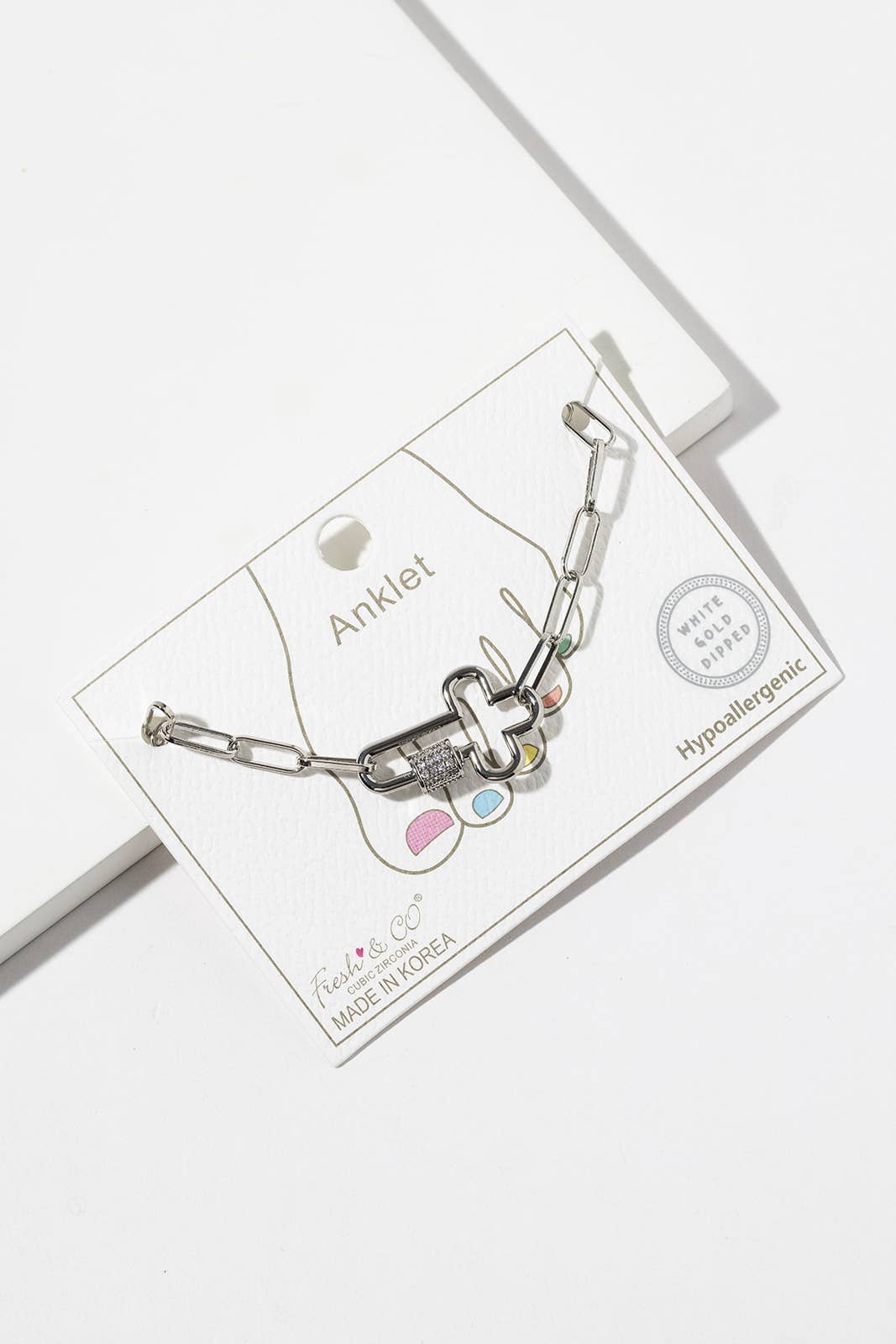 Cubic Zirconia Carabiner CROSS Paperclip Chain Anklet