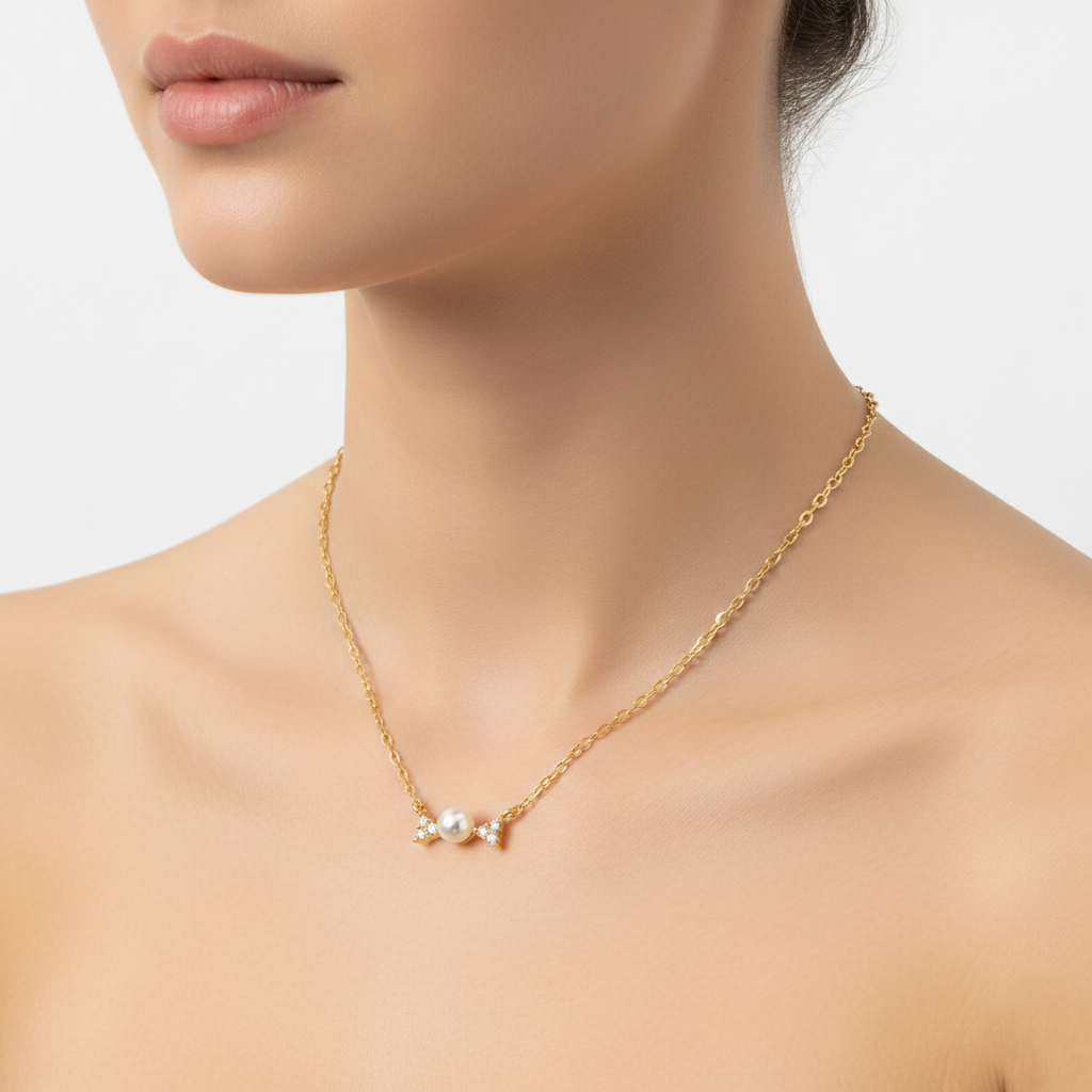 Dainty Pearl and Cubic Zirconia Bridesmaid Necklace
