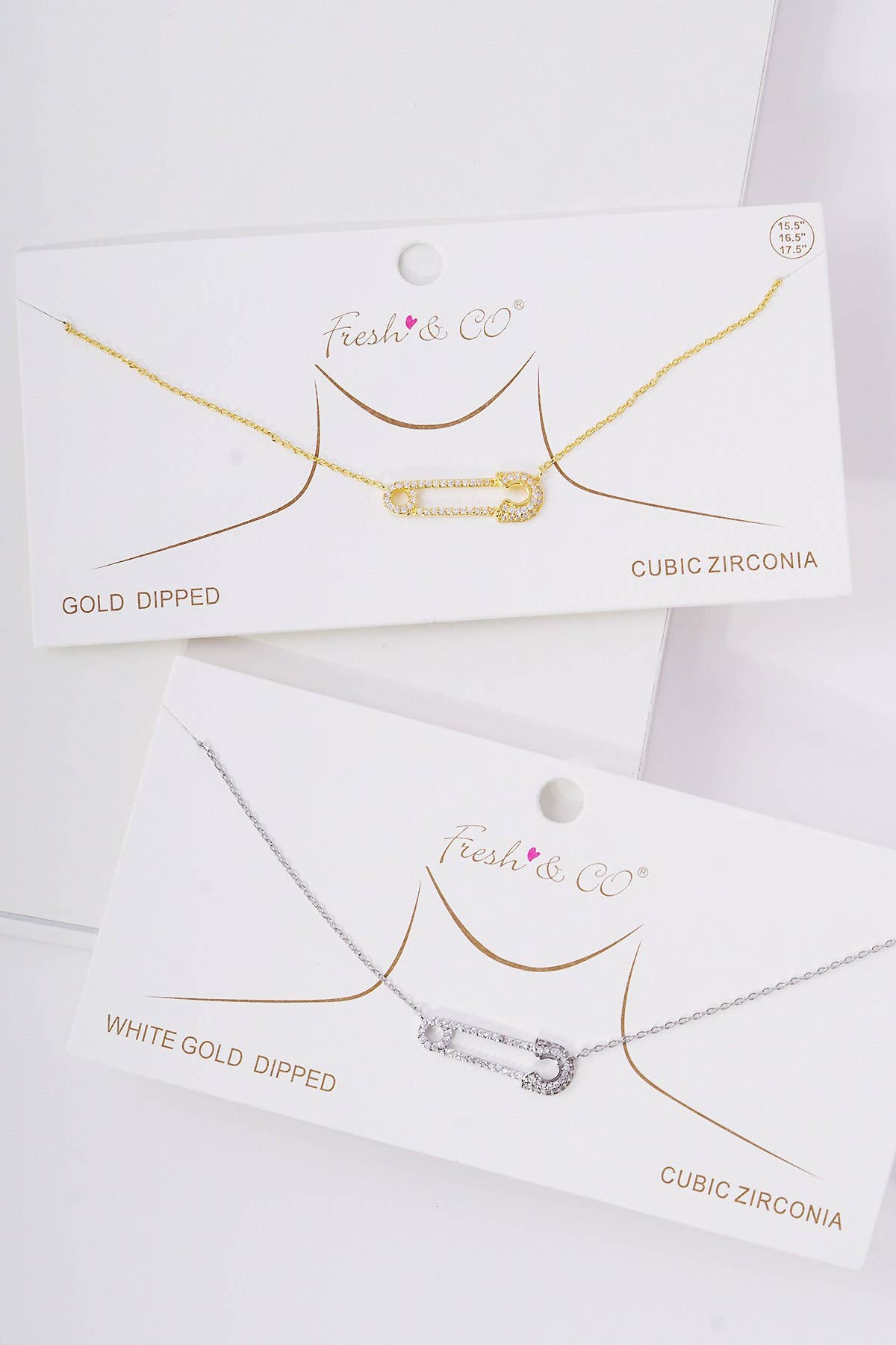 Gold Cubic Embedded Safety Pin Necklace
