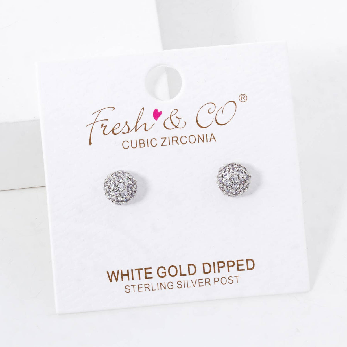18K Gold Dipped CZ Pave 6mm Hemisphere Stud Earrings