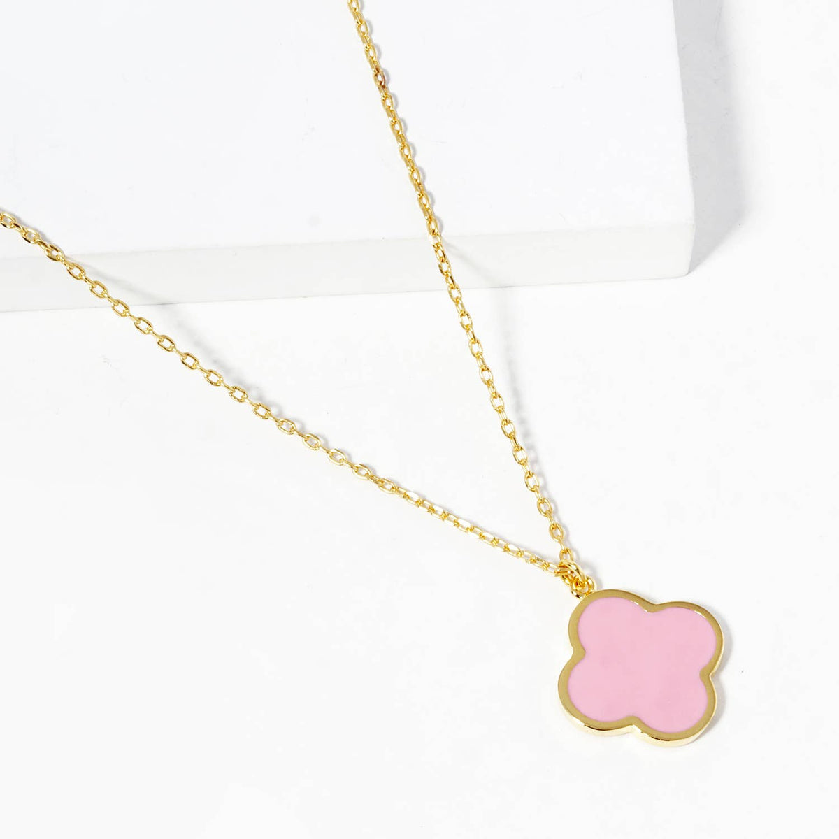 Minimalist Pink Clover Pendant Necklace