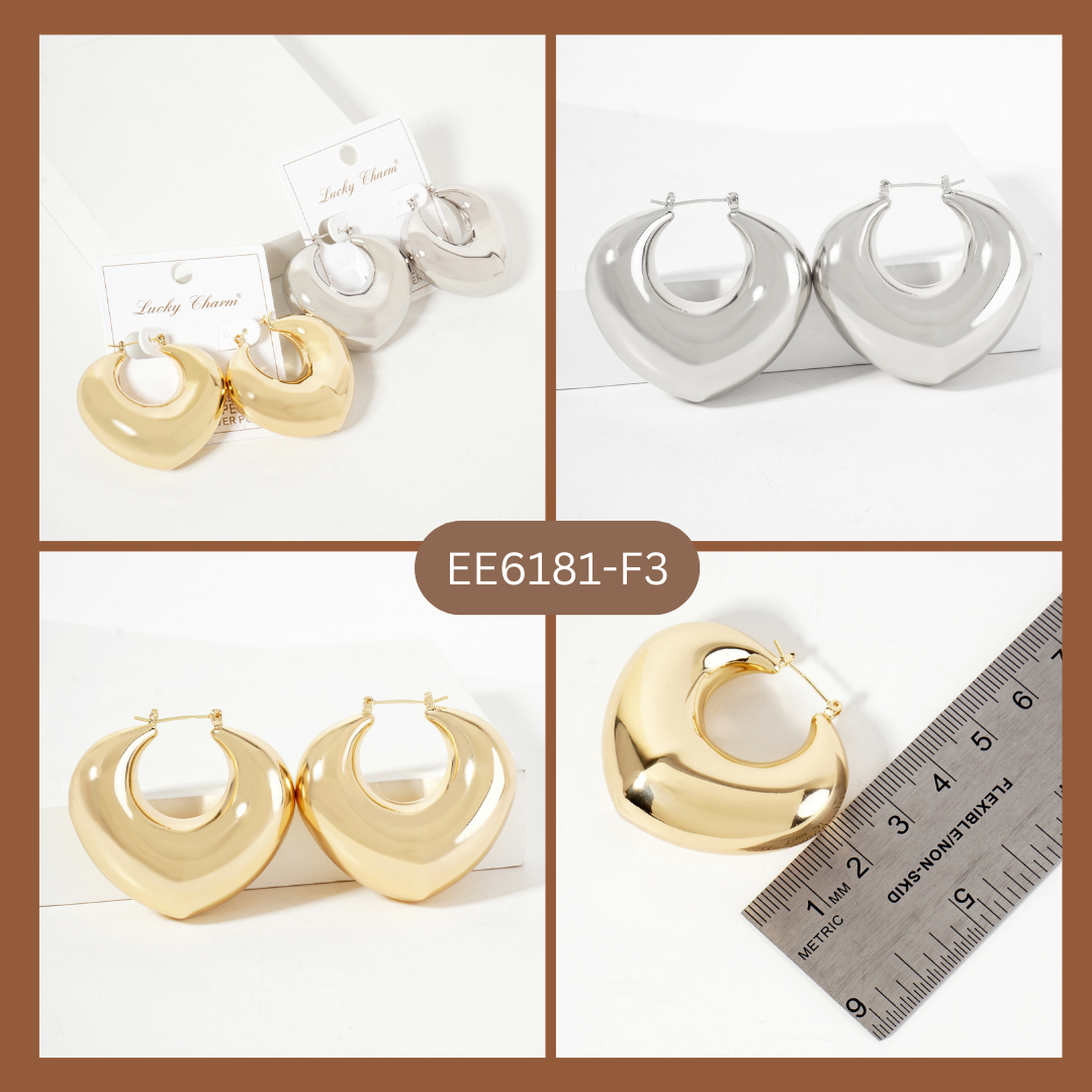 Hollow Tapered Heart Tube Latch-Back Hoop Earrings
