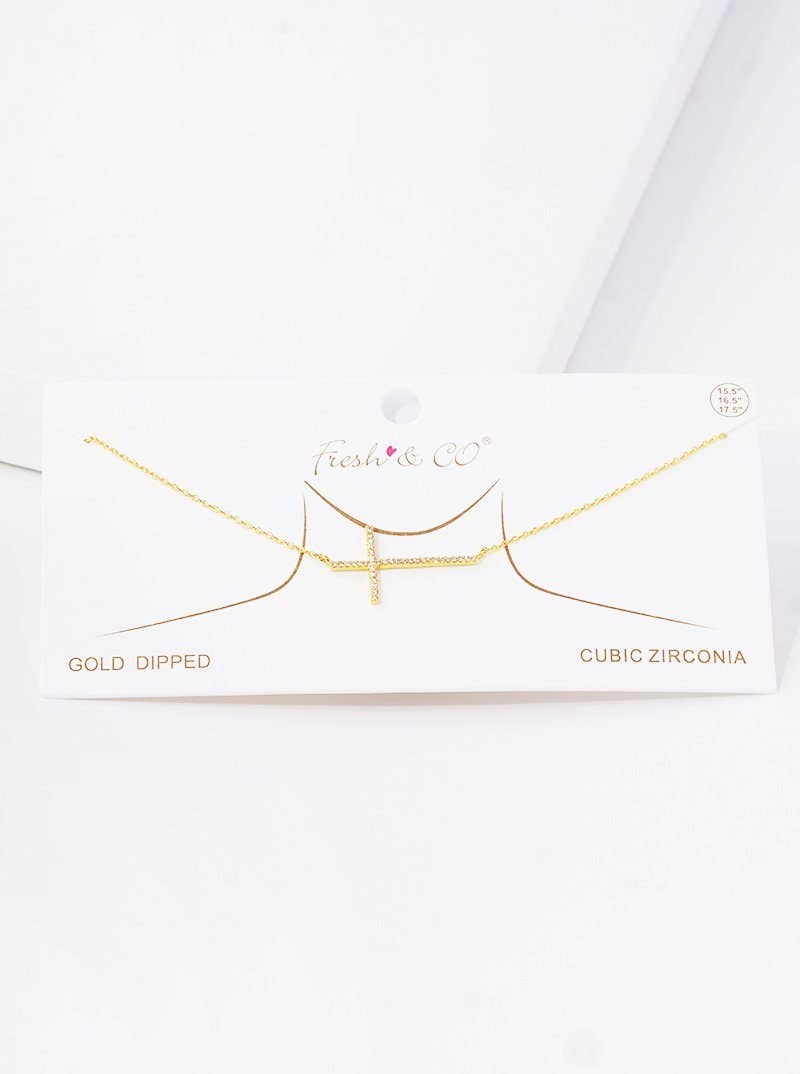 Gold Sideways Cross Necklace
