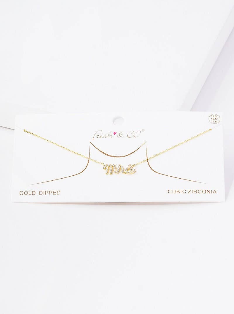 Gold Cubic Mrs. Cursive Necklace