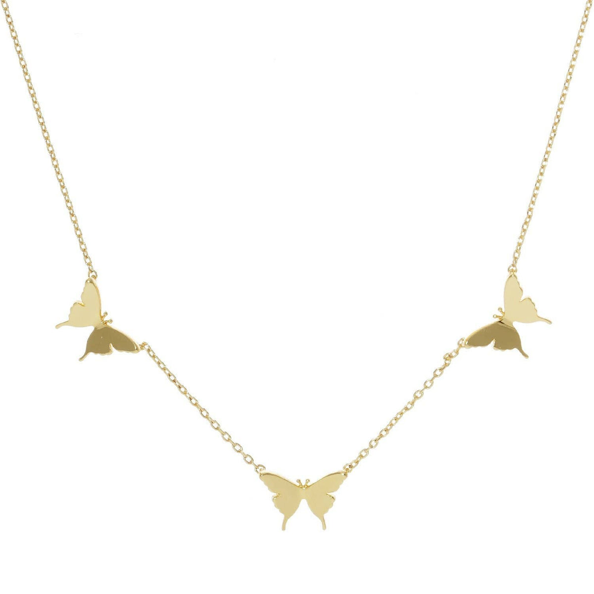Gold 3 Pave Butterfly Charm Necklace