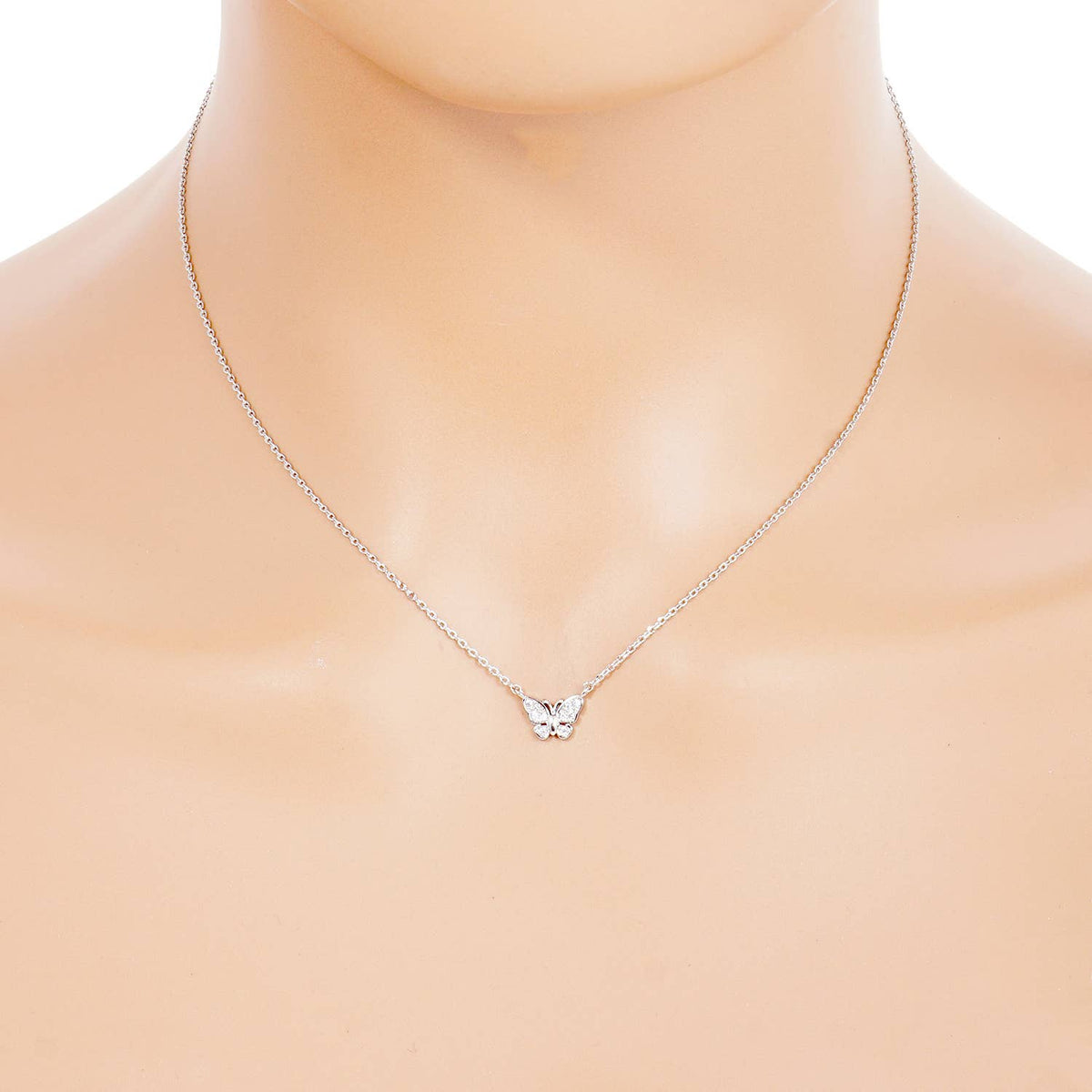 Dainty Pave Butterfly Pendant Necklace