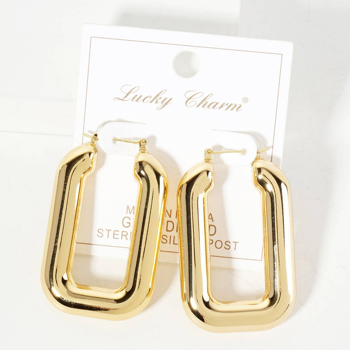 Polished Brass Hollow Rectangle Tube Hoop Earrings