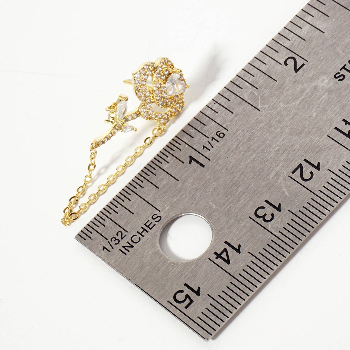 Botanical-Theme Pave-Set Rose Drop Earrings