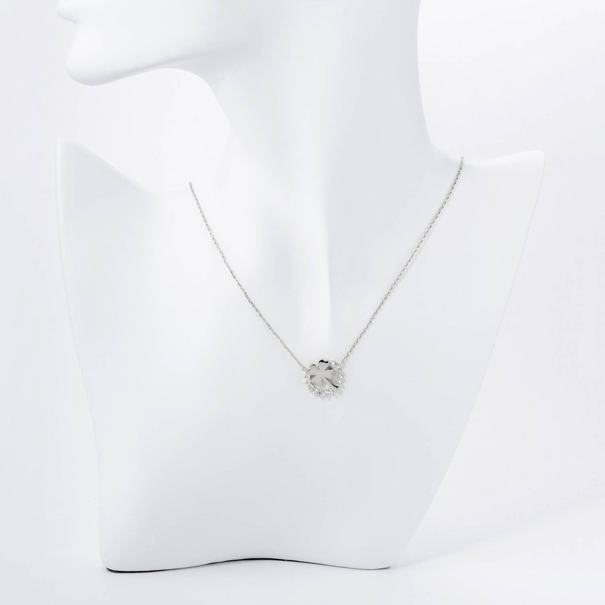 Pave Circle with Clover Pendant Necklace / 18K Gold Dipped