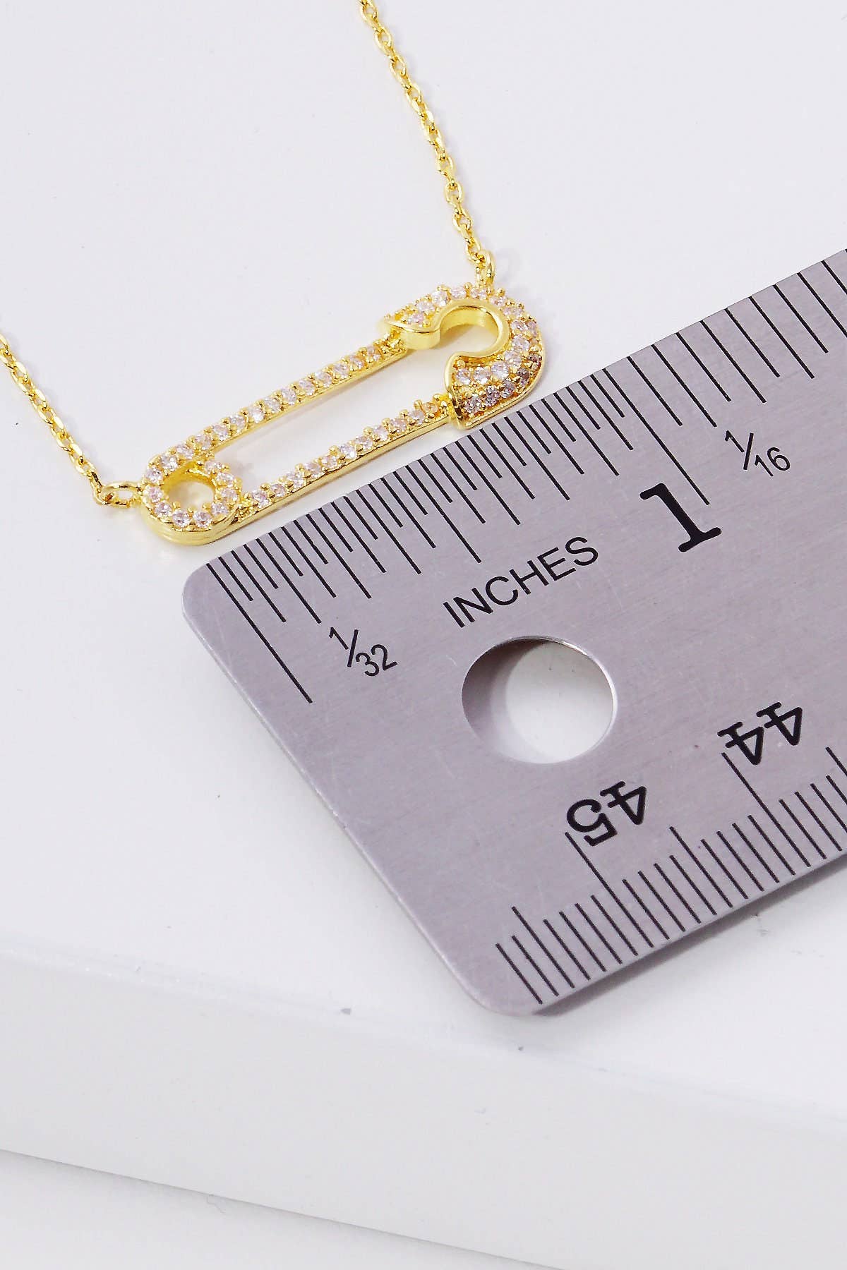 Gold Cubic Embedded Safety Pin Necklace