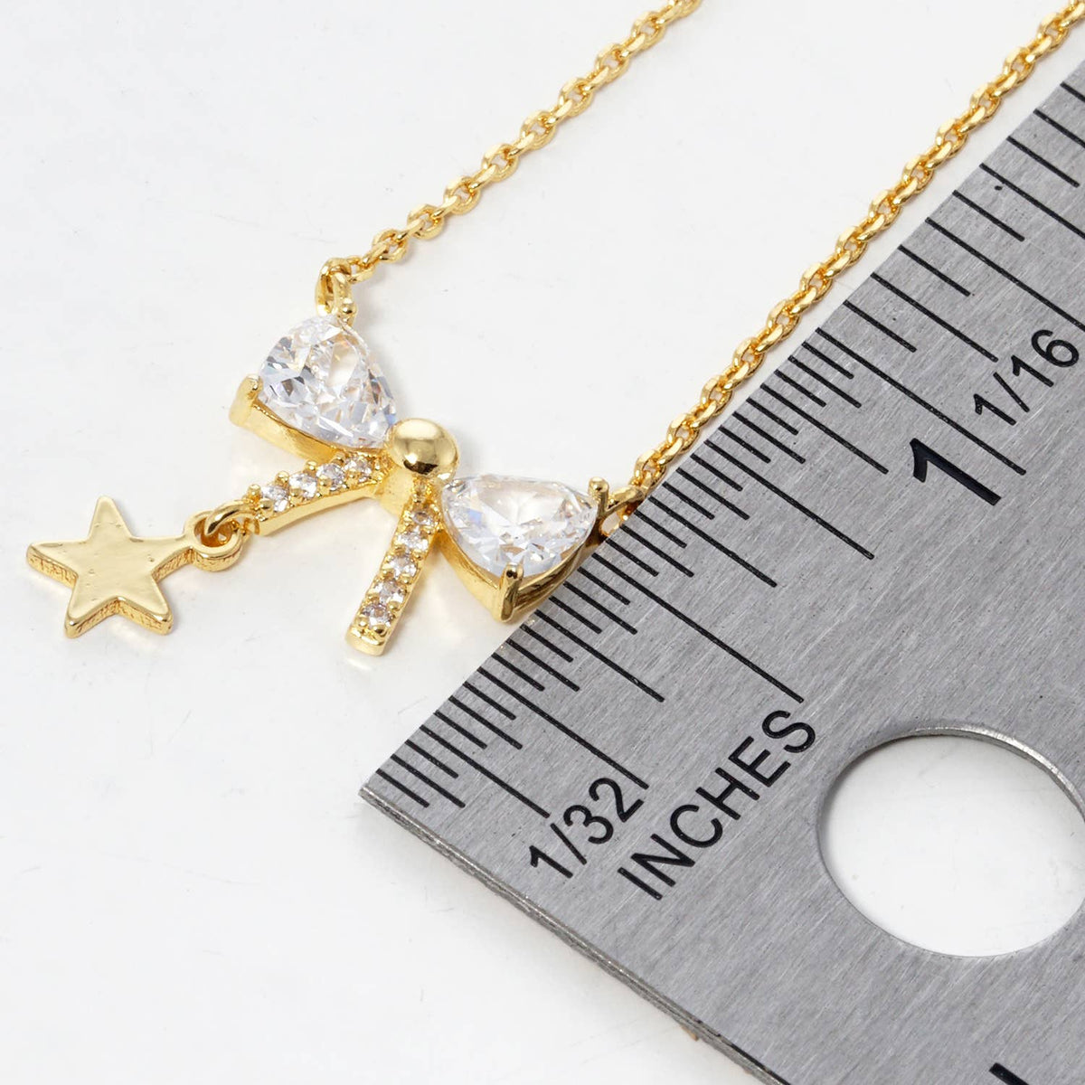 Dainty CZ Bow & Star Pendant Necklace