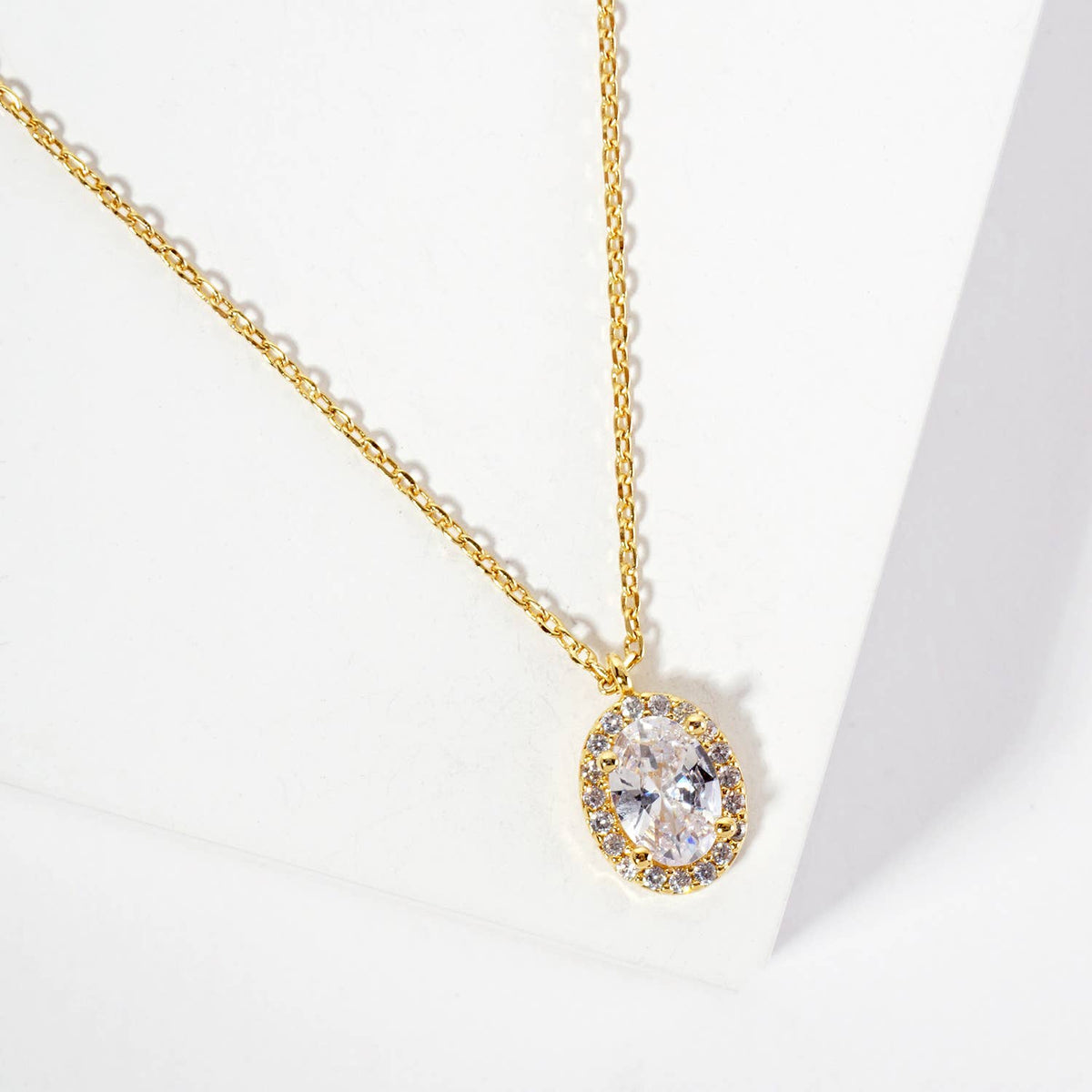 Oval Halo Pendant Necklace