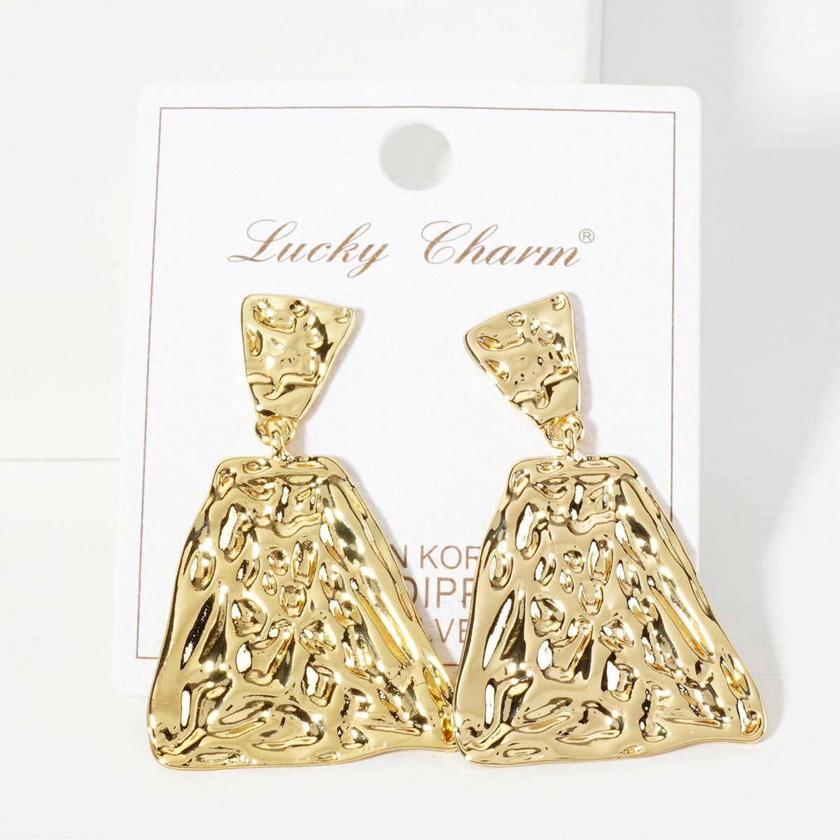 Polished Hammered-Texture Geometric Diamond-Shaped Earrings