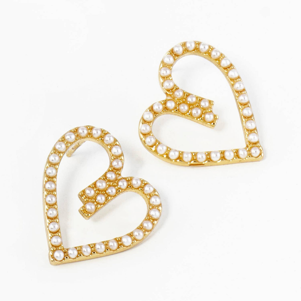 18K GOLD DIPPED PAVE CUBIC ZIRCONIA HEART STUD EARRINGS