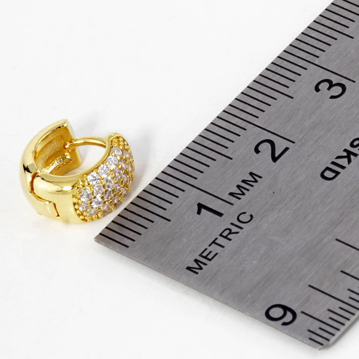 18K Gold Dipped Pave Set Cubic Zirconia 10mm Bold Huggie