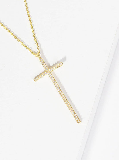 Gold Cubic Thin Cross Necklace