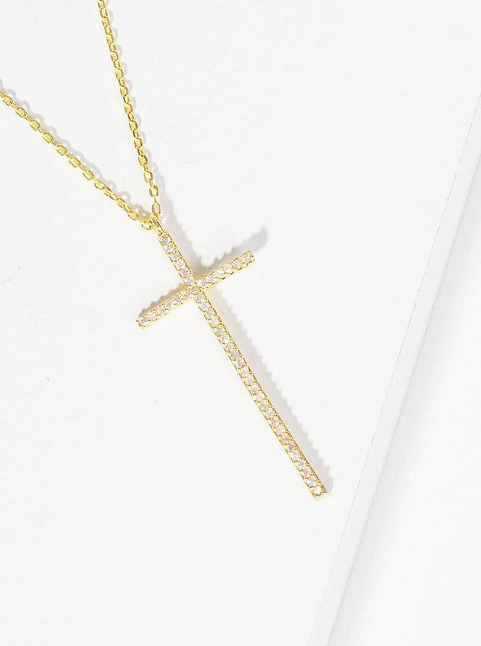 Gold Cubic Thin Cross Necklace