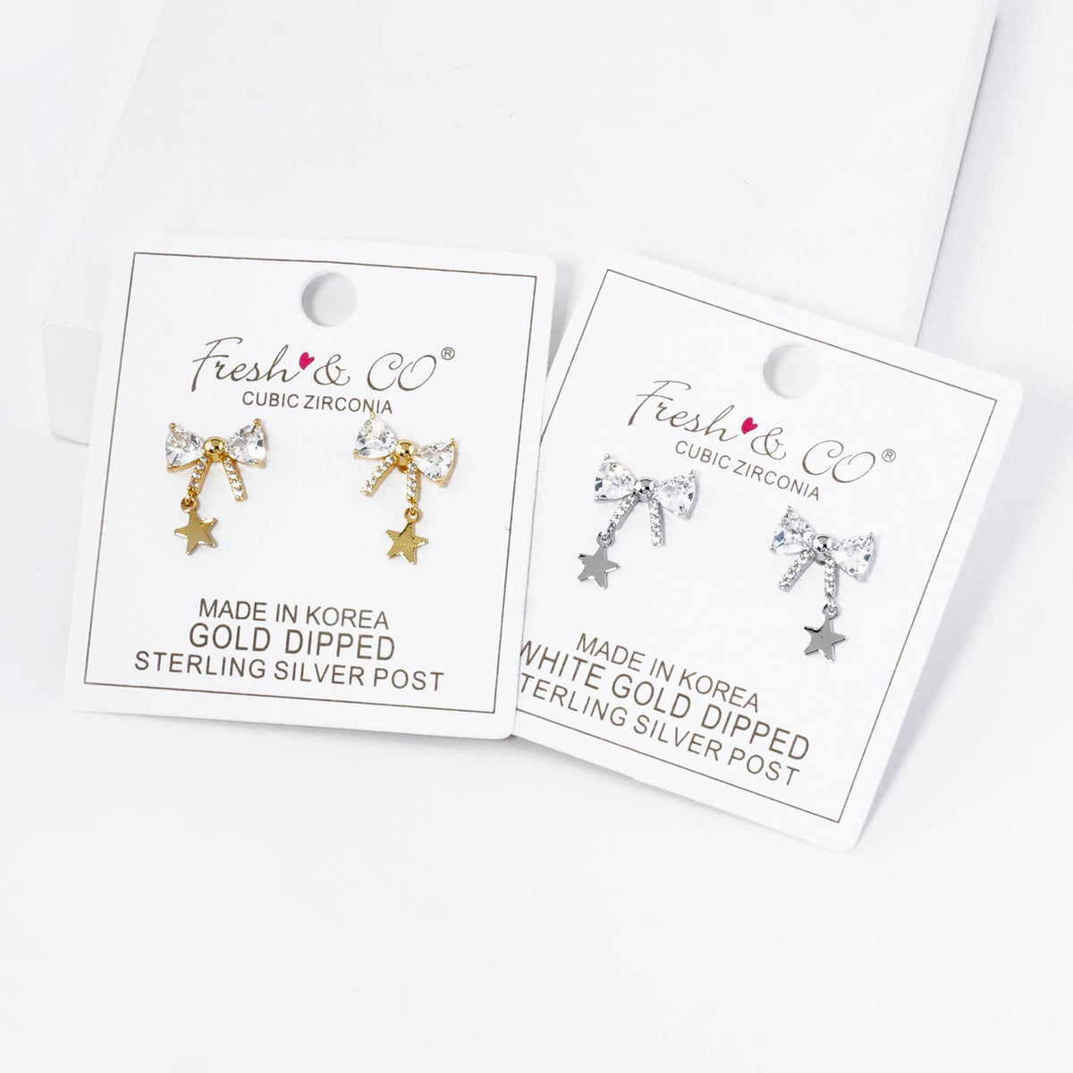 18K GOLD DIPPED STAR DROP CUBIC ZIRCONIA RIBBON BOW STUD