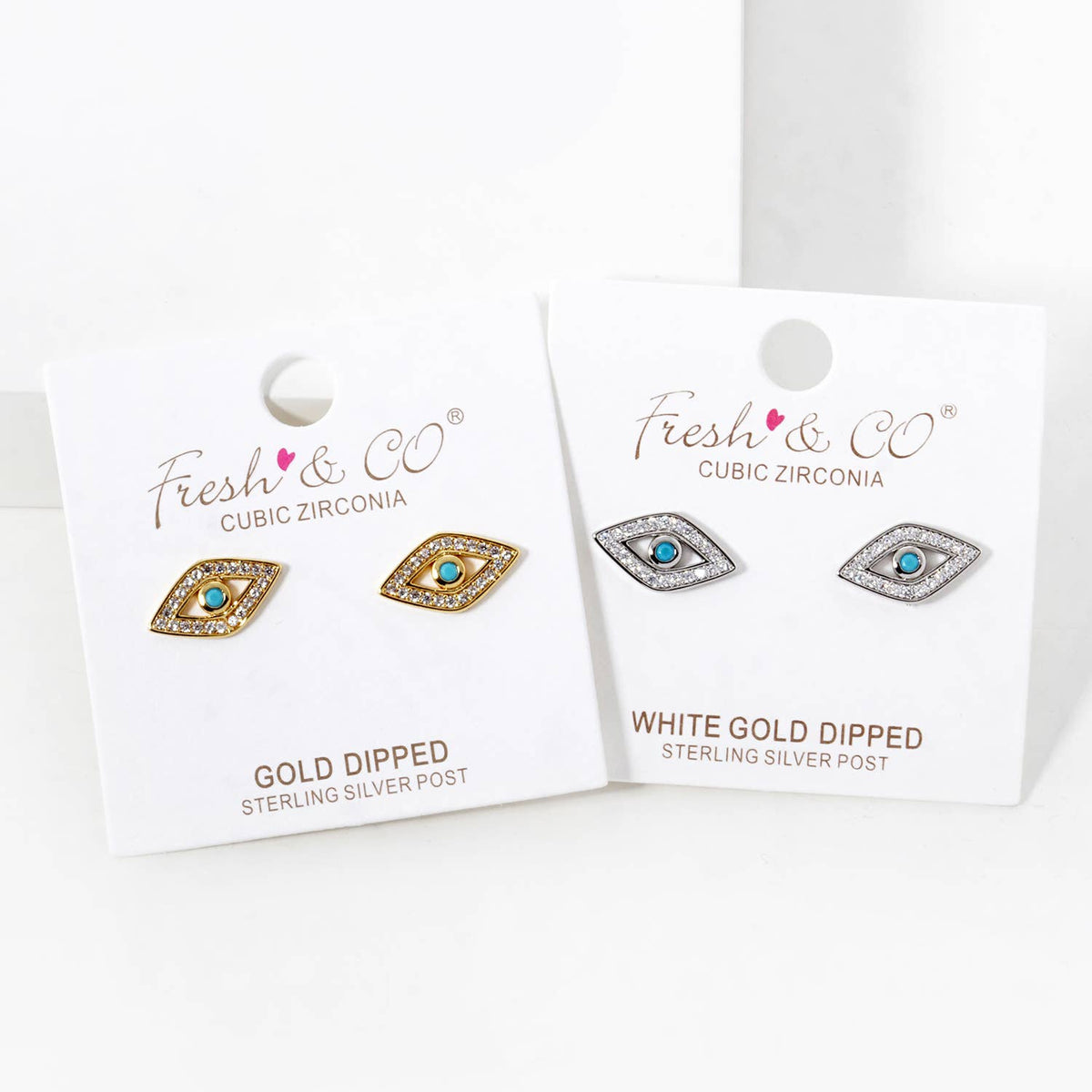 Gold Cubic Evil Eye Stud Earrings