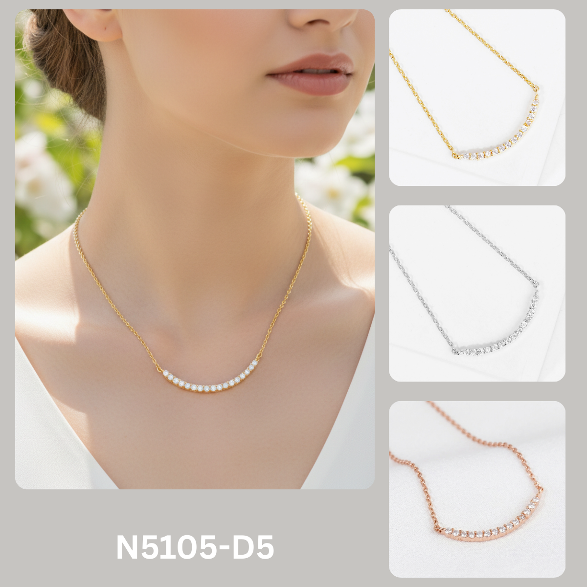 Elegant Curved CZ Bar Smile Necklace