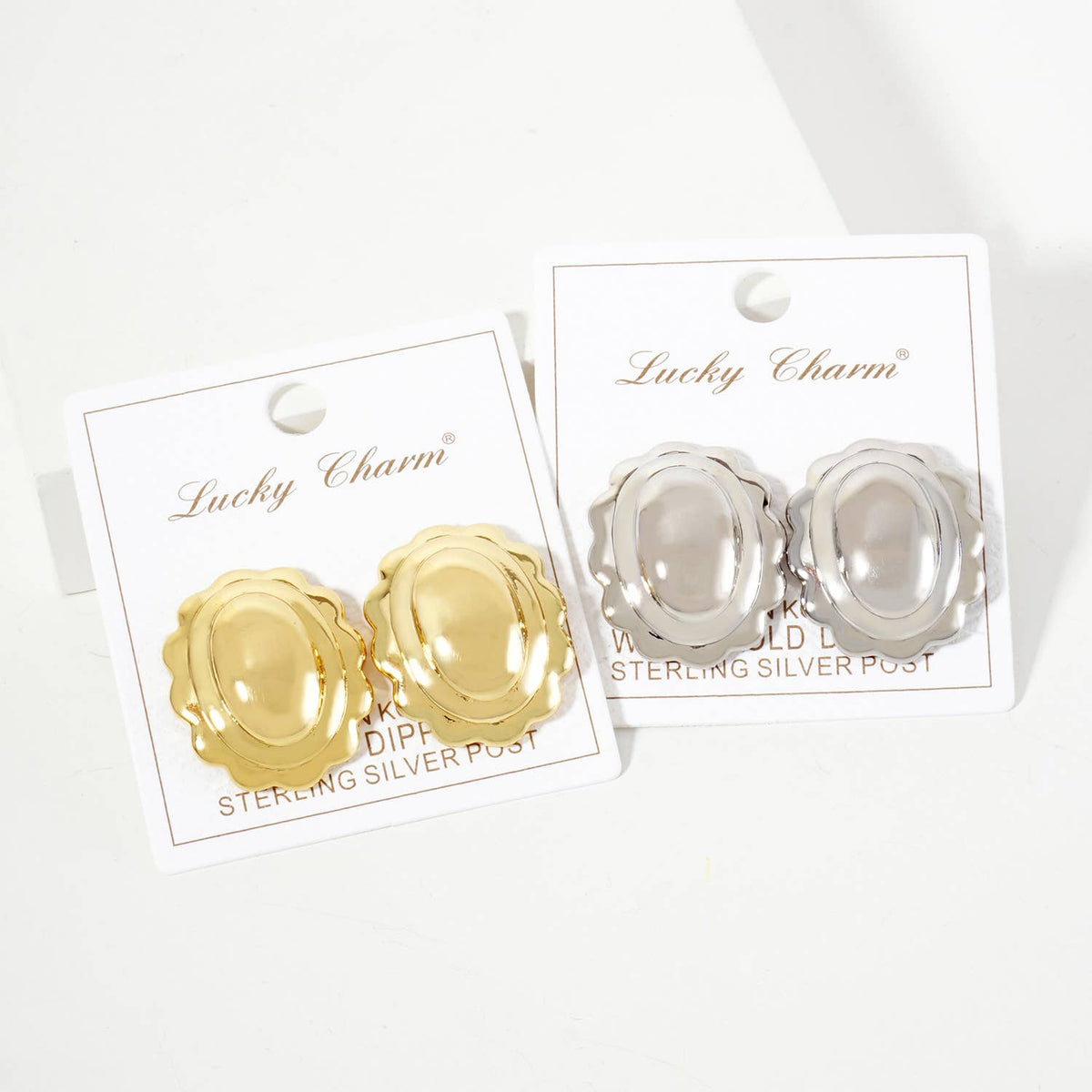 Polished Brass Soft-Curve Wavy Oval Stud Earrings